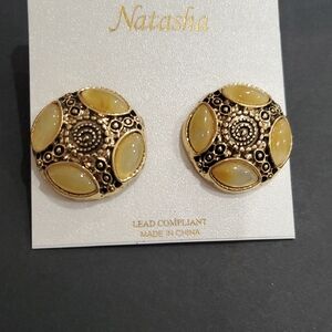 Natasha‎ couture baroque vintage style light yellow amber gemstone look earrings